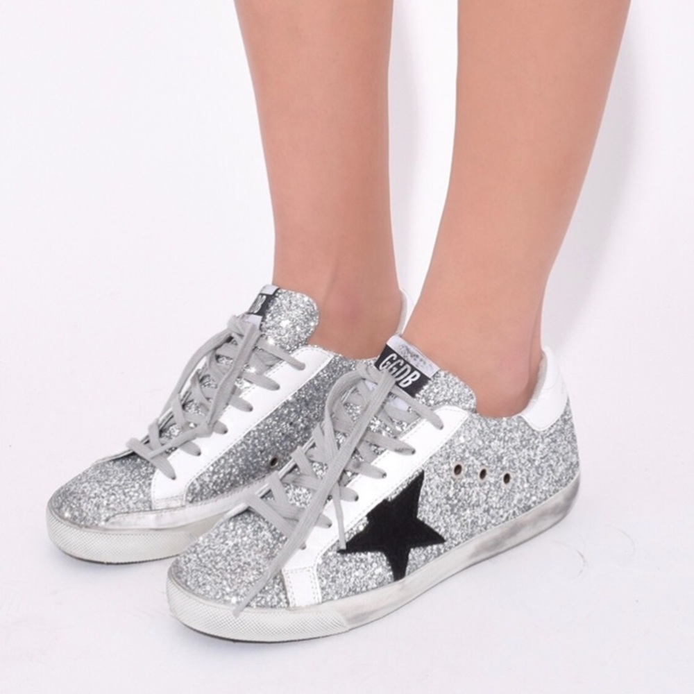 Golden Goose Silver Glitter Black Superstar 37 7